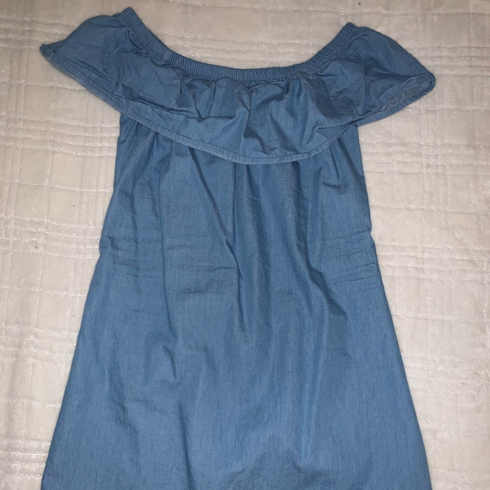 Off the shoulder denim mini dress